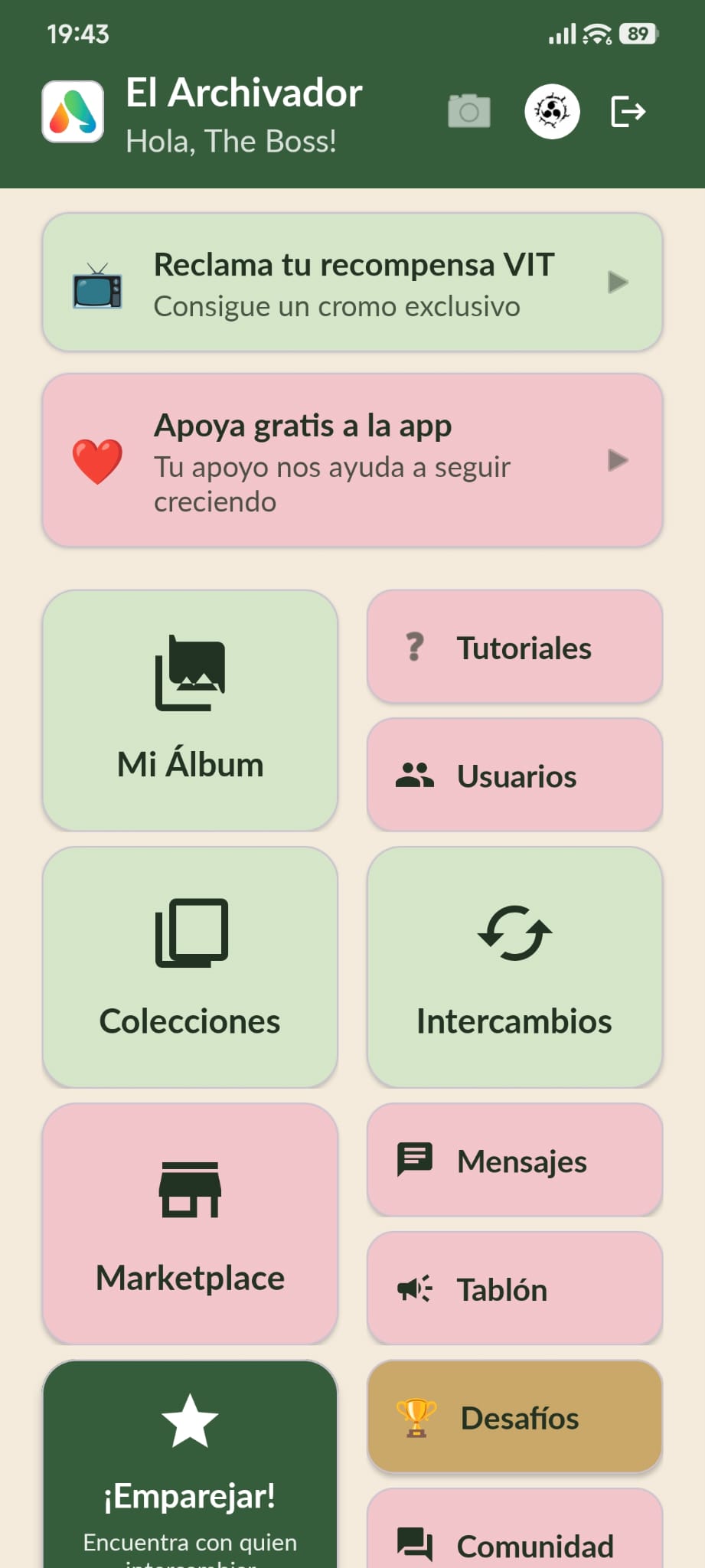 Pantalla de colecciones de El Archivador